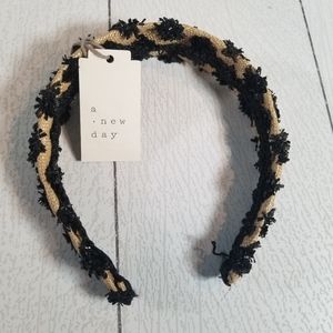A New Day Khaki with Black Pom Poms Headband NWT